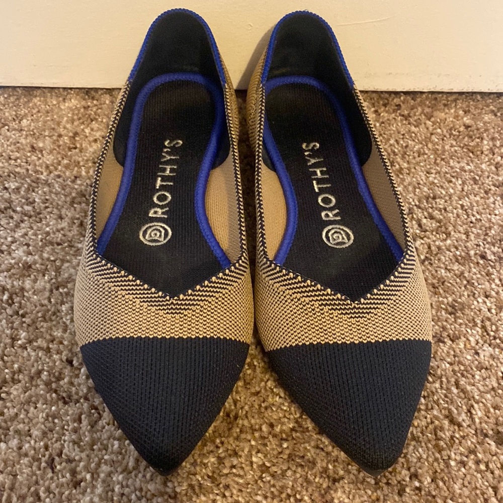Rothy's Black and Tan Pointed Knit Flats